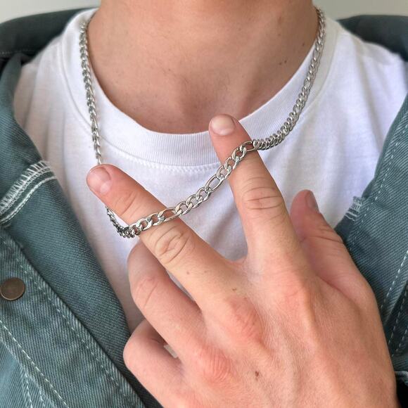 Y2K Silver 925 Stainless Steel Cuban Link Chain Necklace 20 Inch Vintage Unisex - Picture 4 of 8